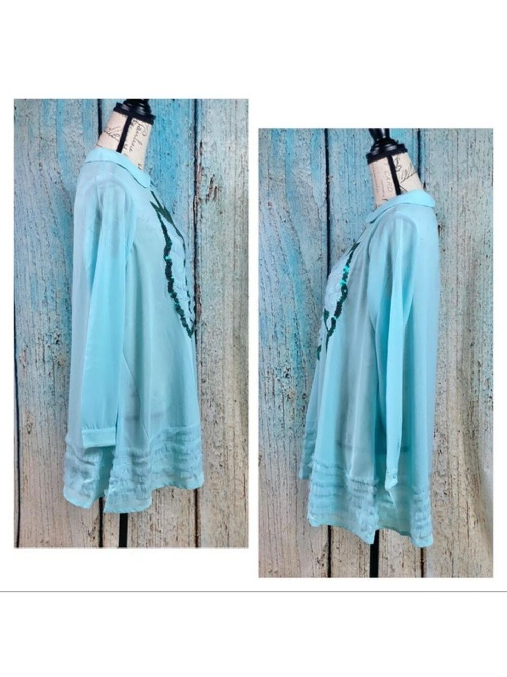 Iron Fist Dead Mermaid Walking Dress Pastel Goth Blue Sequin Rib Cage Pan Collar - Picture 7 of 14